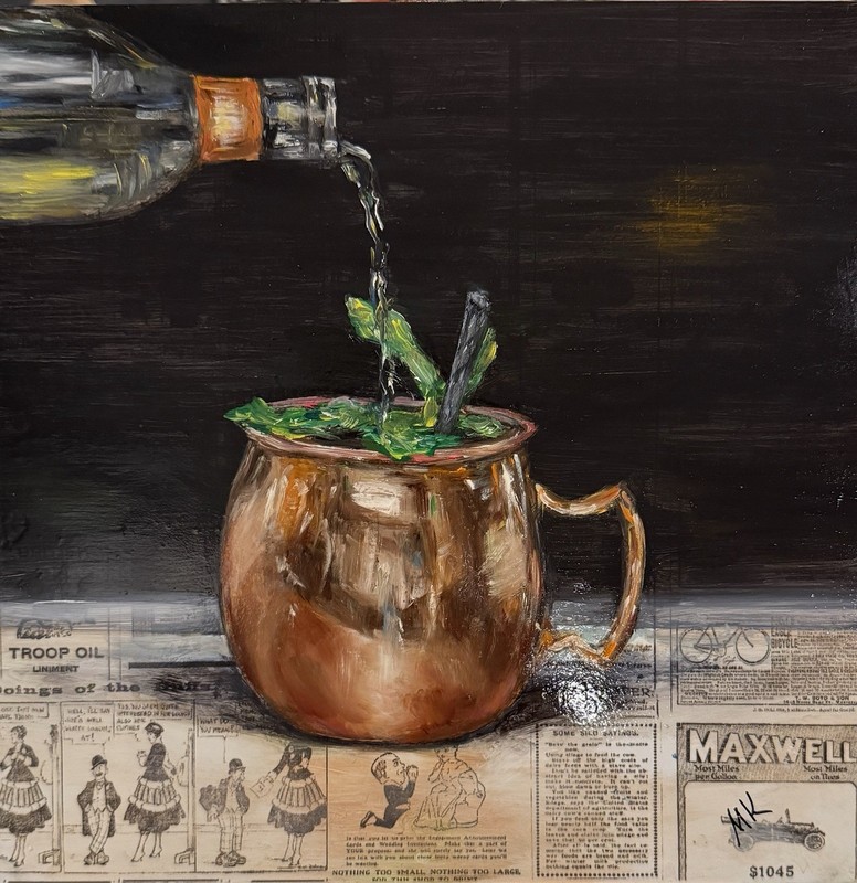Original Oil Painting • Copper Moscow Mule • 12x12 Framed • Kitchen Bar Art, Bar gallery