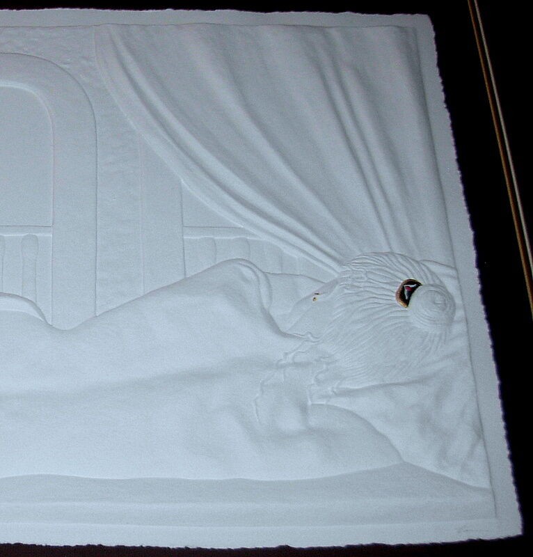 Limited Paper Cast Artwork of Nude Women In Bed on Large Encased Frame - Signed gallery