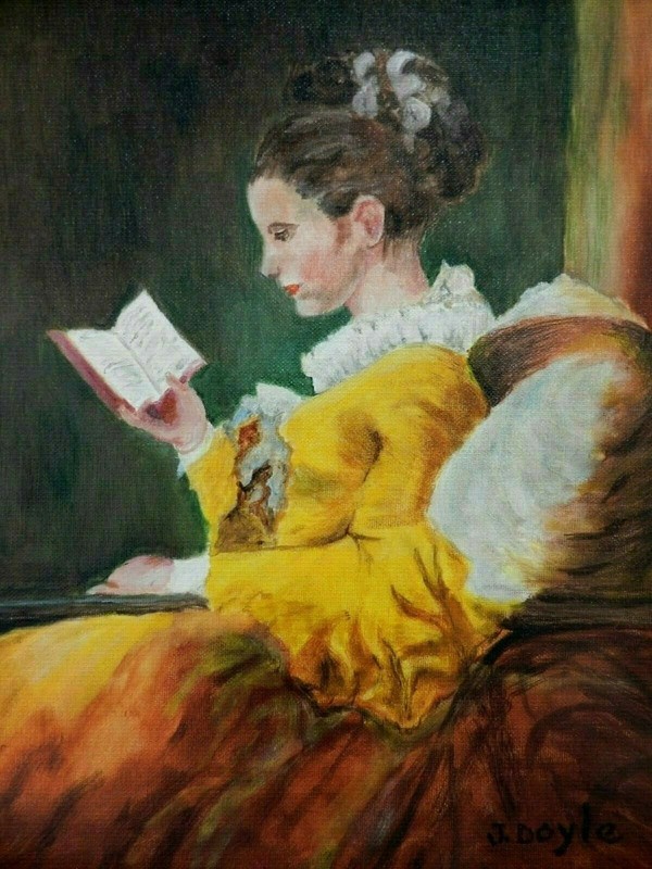 M.JANE DOYLE SIGNED ORIG.ART OIL/CANV.PAINTING «A YOUNG GIRL READING»(PORT.) FR.