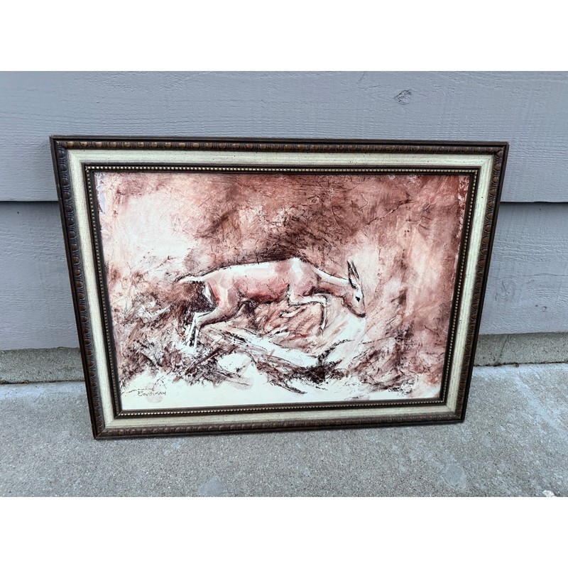 Original Signed David E Garrison Deer Wildlife Conte Crayon Framed Artwork gallery