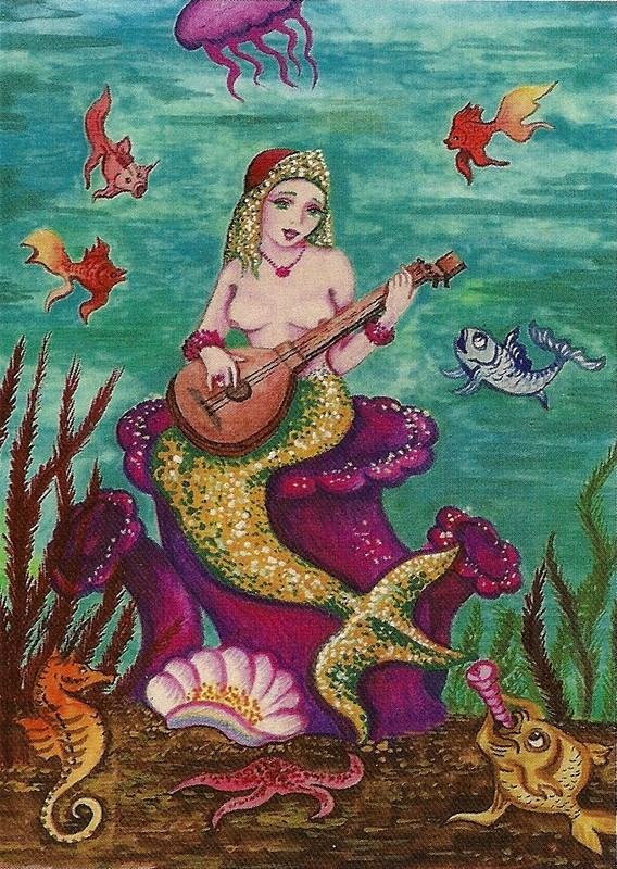 PRINT OF PAINTING RYTA SINGING MERMAID SNUDE FEMALE SEASCAPE Art Fantasy nude
