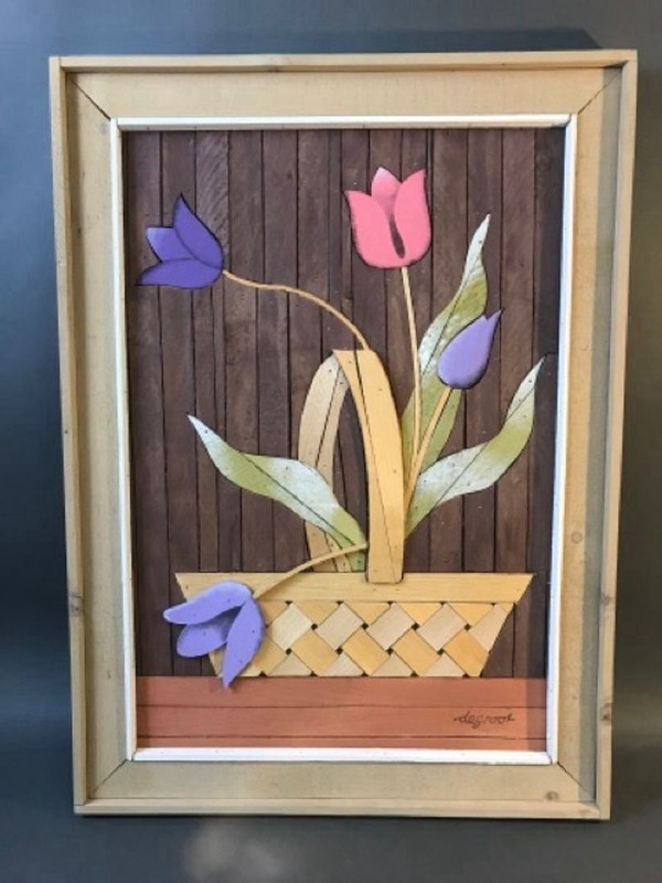 Large Vintage and Rare Beautiful Theodore Degroot Folk Art of Flowers.