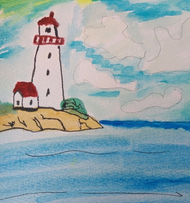 GAT Original Impressionist Painting 6×9 Inches Lighthouse Ocean Beach Seascape