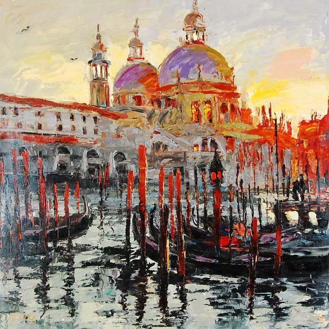 Majestic Gondolas Elena Bond Embellished Giclee Canvas Mixed Media UNFRAMED