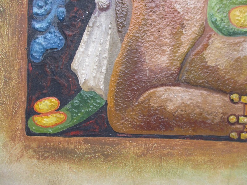 FELIPE ISLAS Mexican Embossed Oil Painting Signed ( Unframed) 16" X 24" gallery