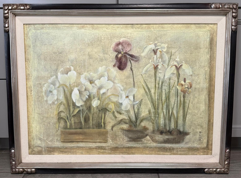 Bombay Floral Textured Oil Painting, Asian Floral, 36×29 in frame