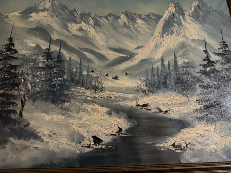 Vintage Original Rabo Dutch Winter Mountain Landscape Oil Painting Large 29 x 21 gallery