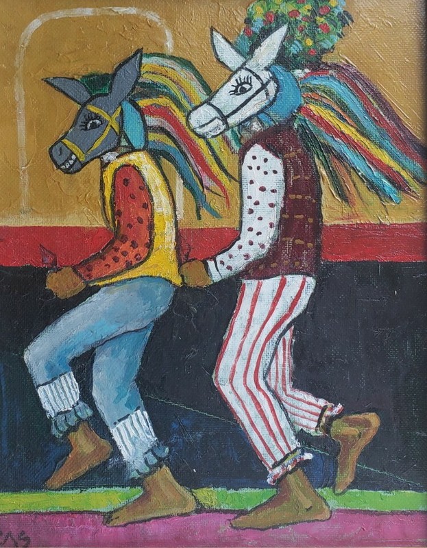 Signed Cesar Caracas El Güegüense Painting #1 Nicaraguan Artist Miami, Florida