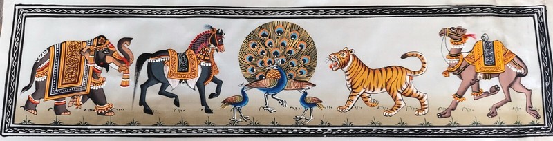 Traditional Indian Hand Painted 5 Animal painting on silk 17″×4″