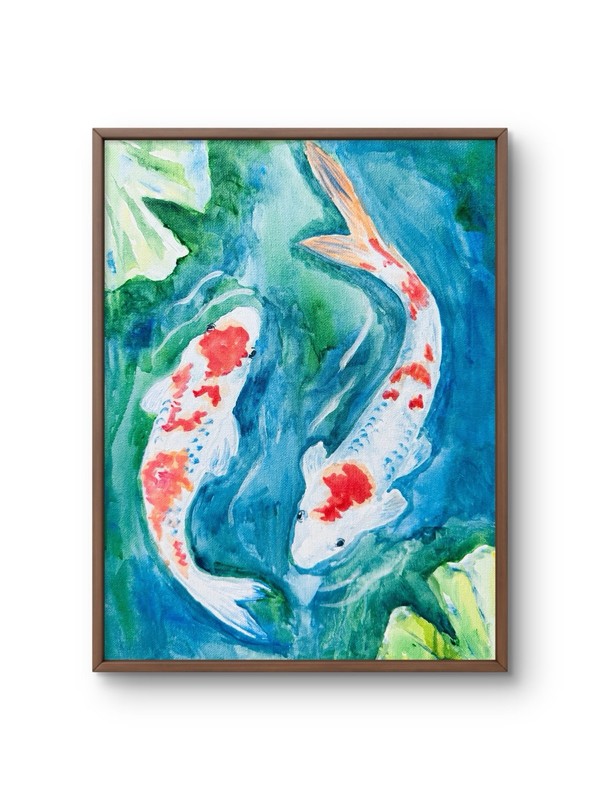 Original Abstract Koi Fish Painting Stretched Canvas 11×14 Modern Wall Art Decor