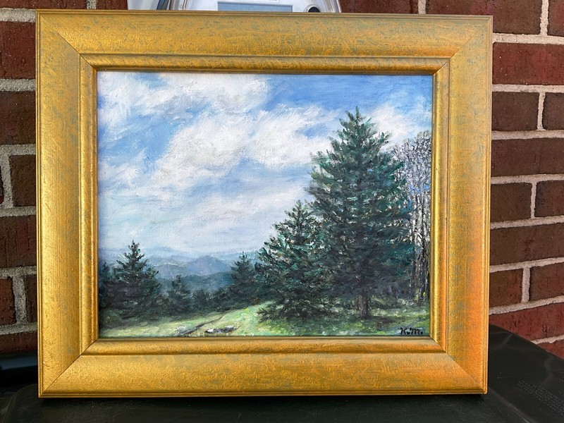 HILLTOP PINES - original framed 8X10 oil landscape painting by K. McDermott gallery