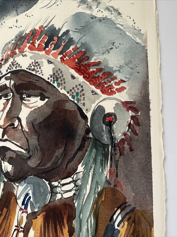 Native American Indian Paintinf Portrait Chief With Headdress Vintage Sanchez gallery