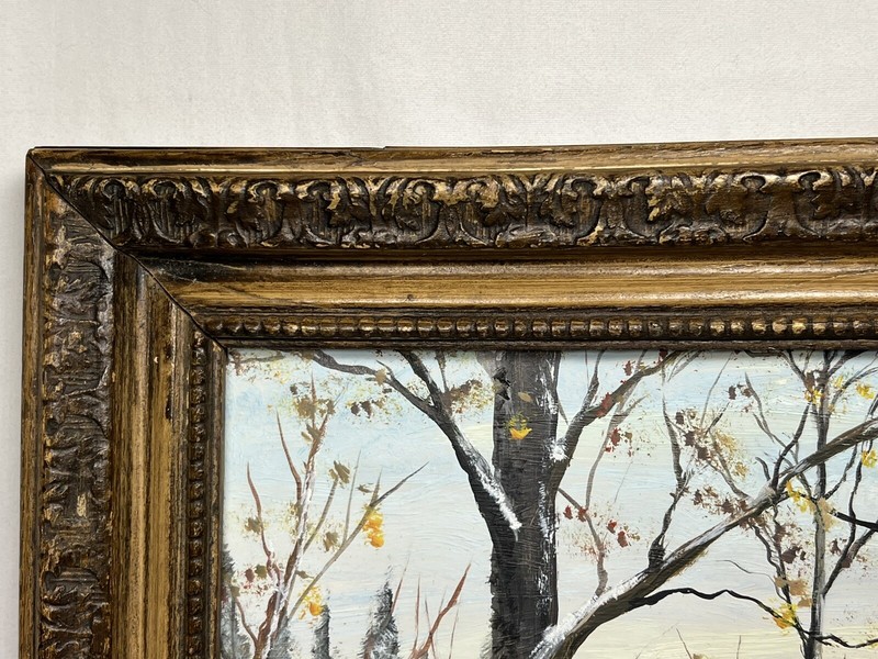 OOAK Vintage Oil Painting Winter Snow Creek Signed O R Baldwin 18.5x14.5” gallery