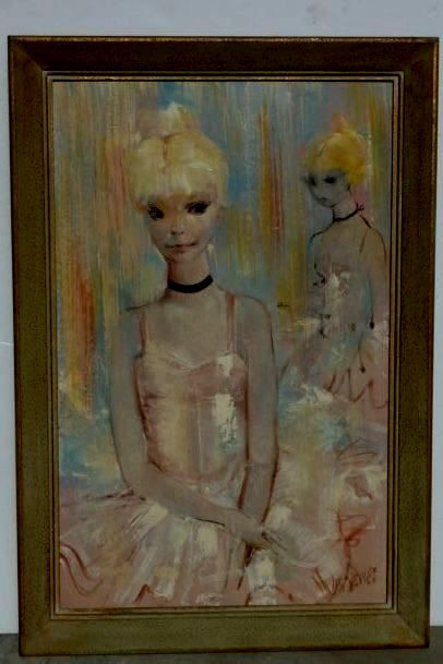 Mid Century Impressionist Oil Painting Young Girls Ballet Dancer Ballerinas