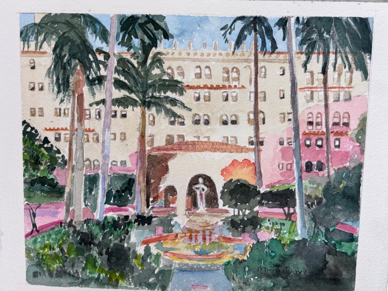 Boca Raton Club, Boca Raton, FL / Orig. W/C / 9″ x 12″/ Mimi Davis, Artist