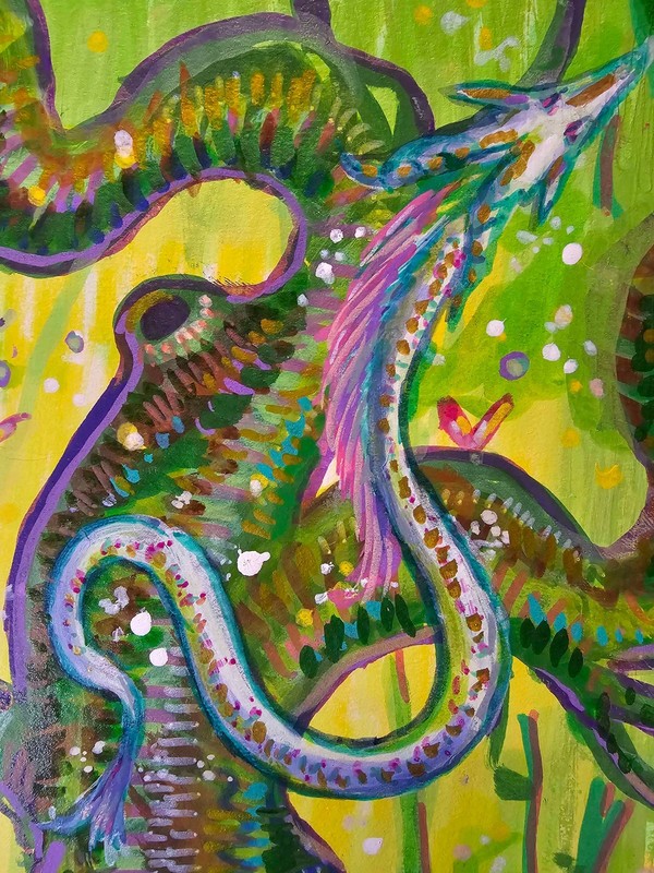 Original OOAK Satyr Maiden and Dragon 9x12 Acrylic/Ink Painting by Jo Luizen gallery