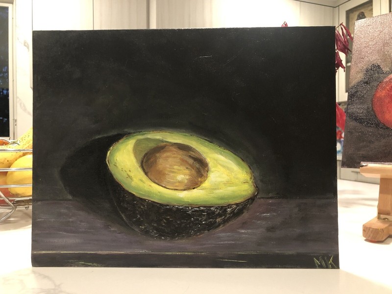 Original Oil Painting Still Life Food Avocado Canvas Board art Realism