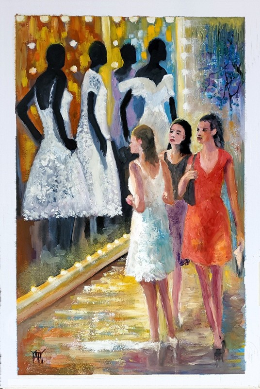 NO IMPORT FEE Yary Dluhos Fashion Shopping Women Figures Original Oil Painting