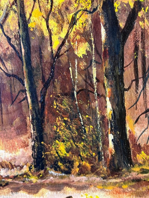 Vintage Original Forest Fall Trees Oil Painting American Art Landscape by Sophie gallery