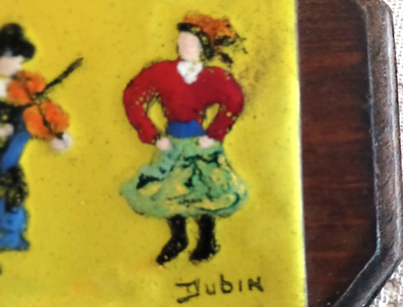 DUBIN Cloisonné Enamel Painted Signed Ukranian Russian Dancers Fiddle VINTAGE gallery