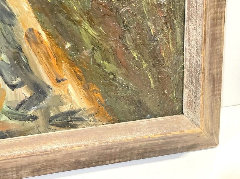 Vintage Folk Art Painting On Board Framed gallery