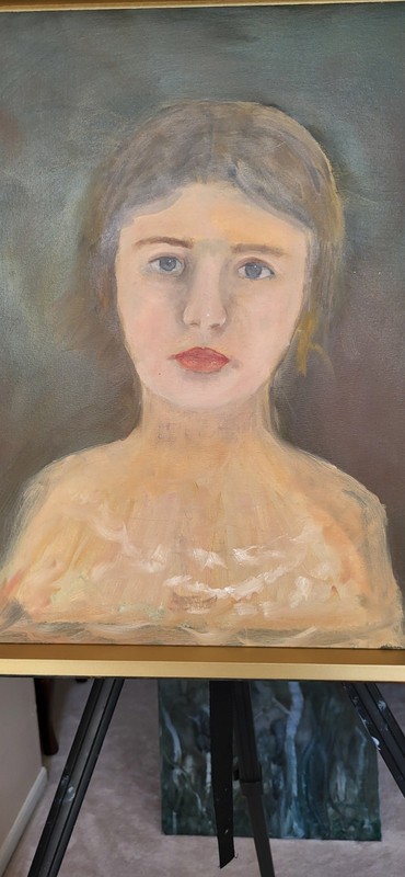 Original Impressionist Portrait Painting on Canvas, Woman Face Bust, Unframed