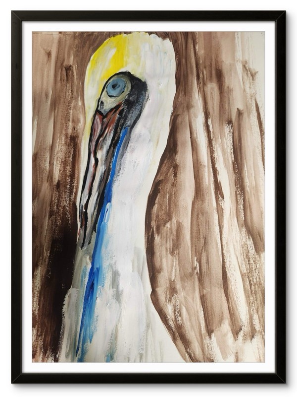 Abstract Pelican Modern Unique Bold Art Acrylic Mixed Media Paper 12X16