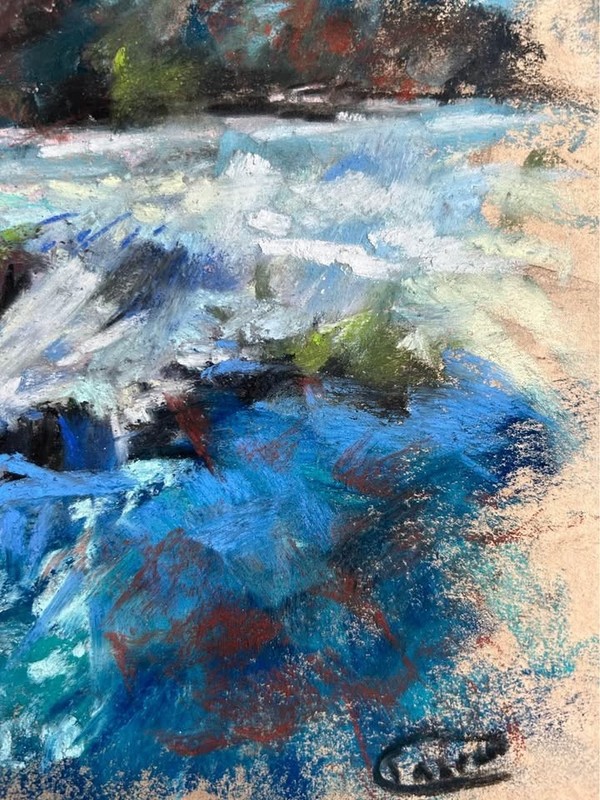 Waterfall Pastel Painting, Original Landscape Art, Handmade Wall Decor, Signed gallery