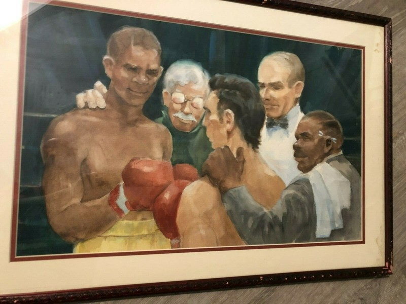 Rare Original Signed illustration Art Painting Boxers In The Ring gallery