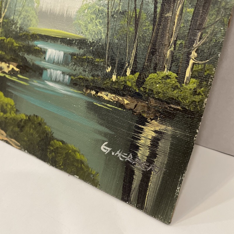 G. Herbert Original 8x10 Oil Painting On Wood Landscape Mountains Tree Waterfall gallery