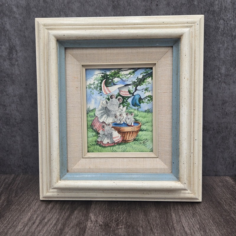 Virginia Bleck Watercolor Mouse Family Art Framed Hallmark-Style Illustration