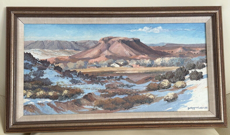 Robert Striffolino Impressionist Desert Landscape Older Oil Painting 12" x 21" gallery