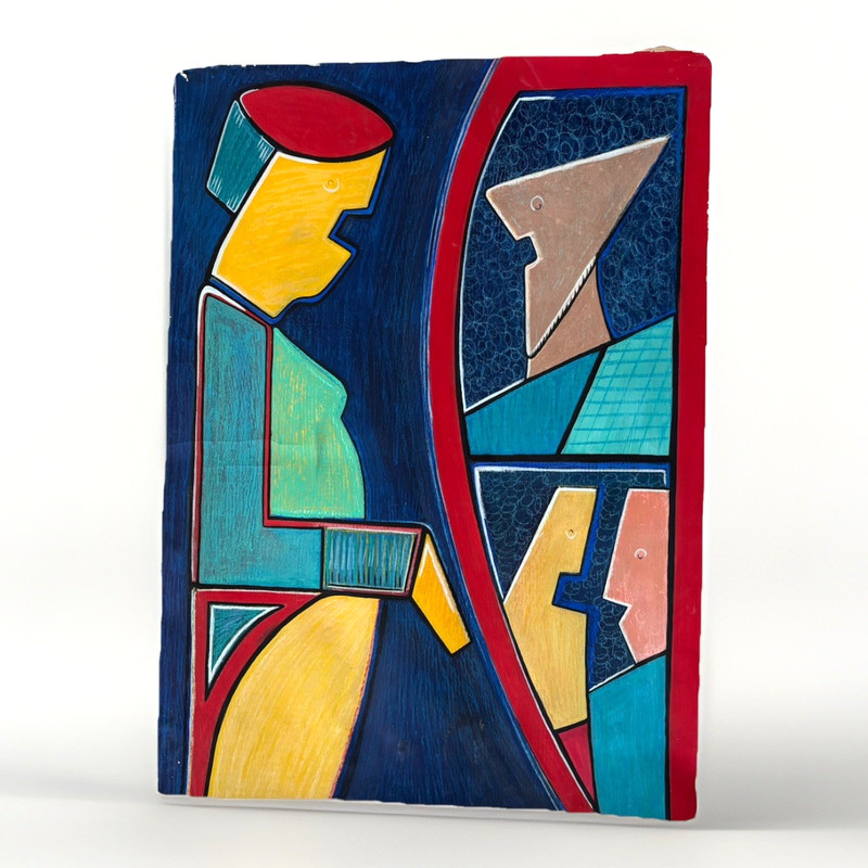Vintage 1970s Geometric Gouache, Abstract Figures, Paper, Italian, Magnelli, MCM