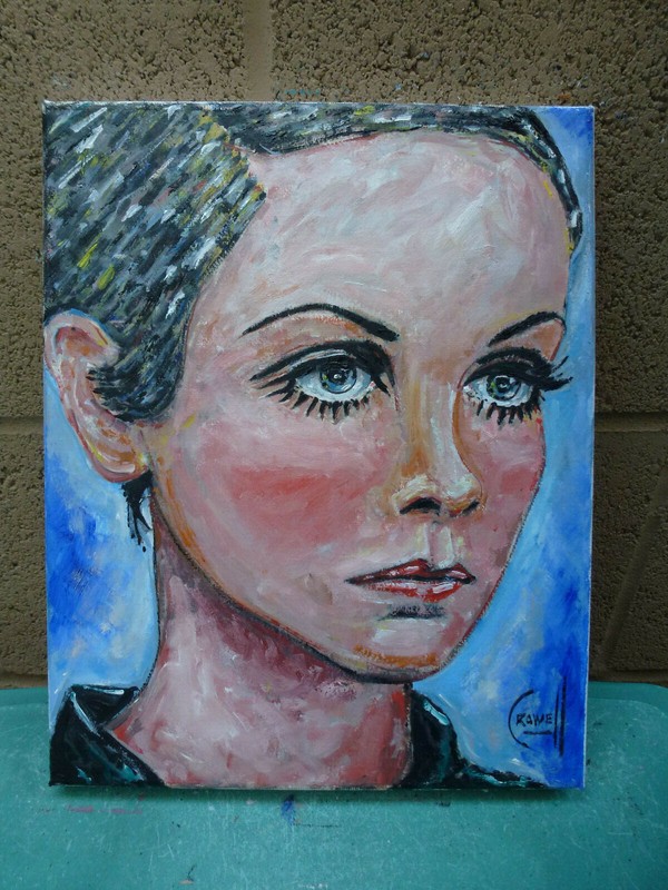 TWIGGY famous 1965 Super Model 8x10 Canvas original oil painting signed Crowell gallery