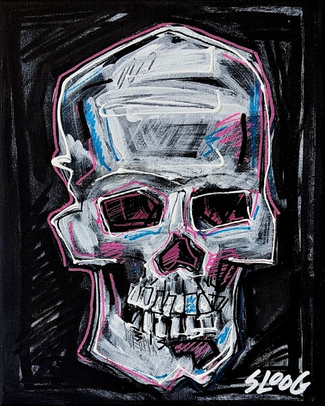SLOOG Original Art Modern Neo-Expressionism Painting on Canvas Neon 8x10 Skull gallery