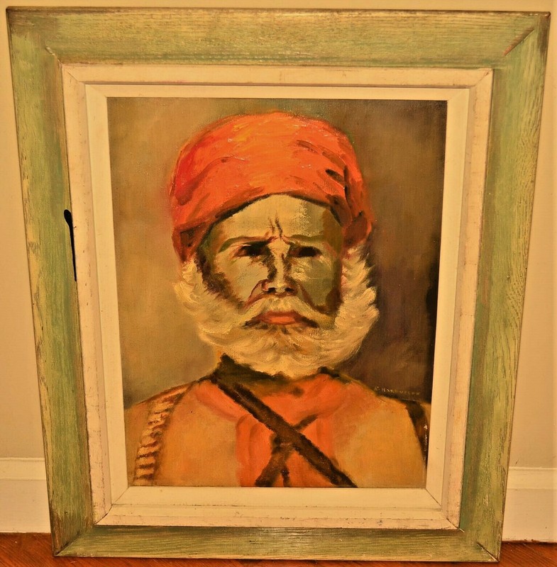 EDITH HAMBURGER Original Vintage Signed Arabic Persian Portrait WPA Oil Painting