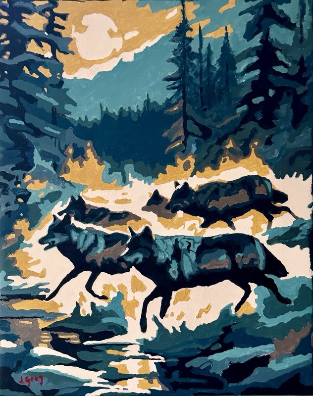 Contemporary Alaska Wildlife Wolves Original Painting | Signed Art Collectible