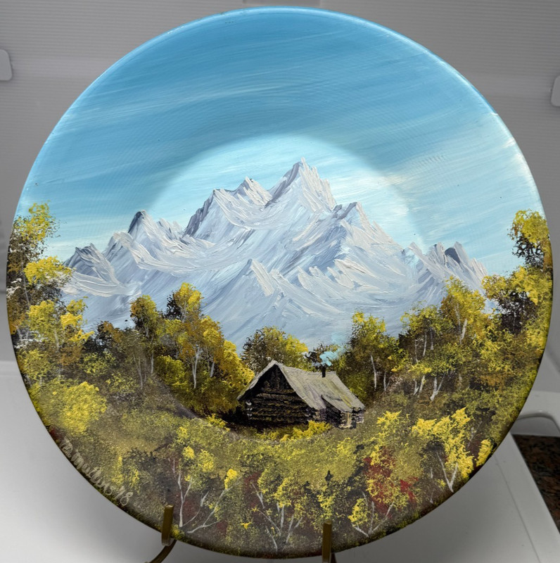 Gold Mining Pan Hand Painted Alaska ’78 Aspin Mountain & Cabin Folk Art Mullins
