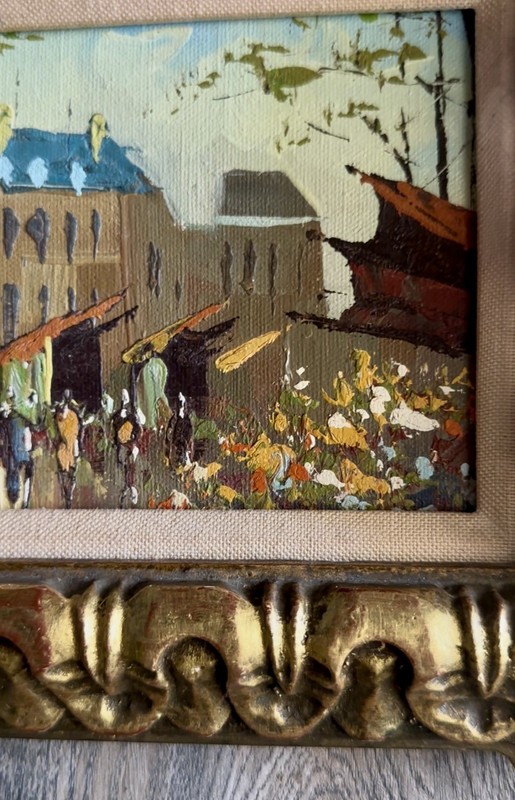 MID CENTURY IMPRESSIONISM PAINTING STREET ARTIST VENDOR SIGNED OIL ON CANVAS gallery