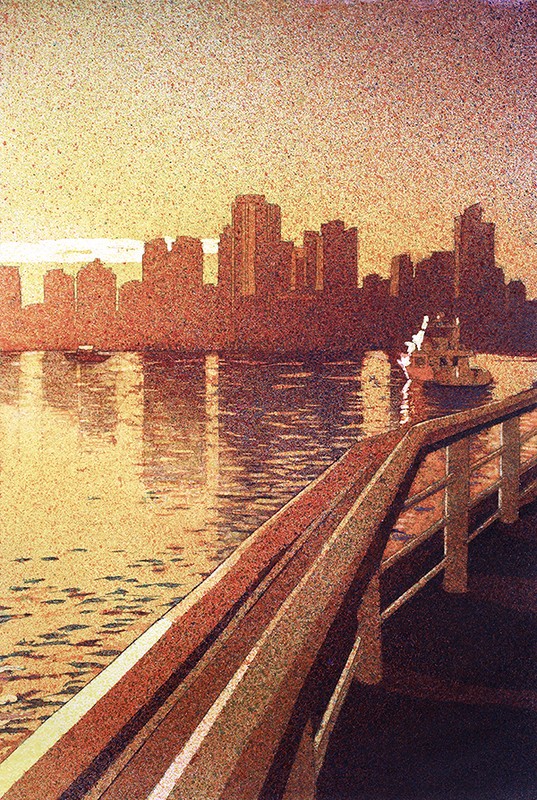 Skyline of Vancouver, BC at dawn (Canada). Watercolor painting fine art print