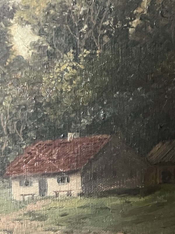 Antique Hudson River School Signed Landscape Canvas Painting 1819 gallery