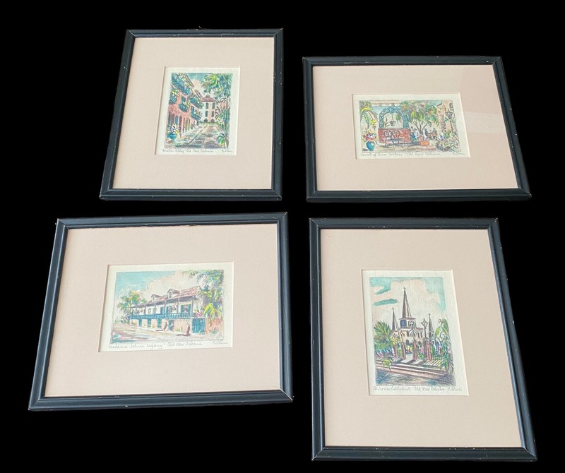 Edith Oliver (1889-1979) Lot Of 4 Framed New Orleans Water Color Paintings Art
