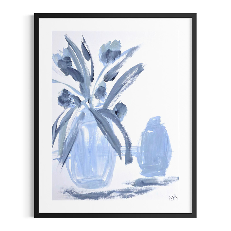 Original Acrylic 9×12 Abstract Botanical Painting Blue Floral Signed Wall Art