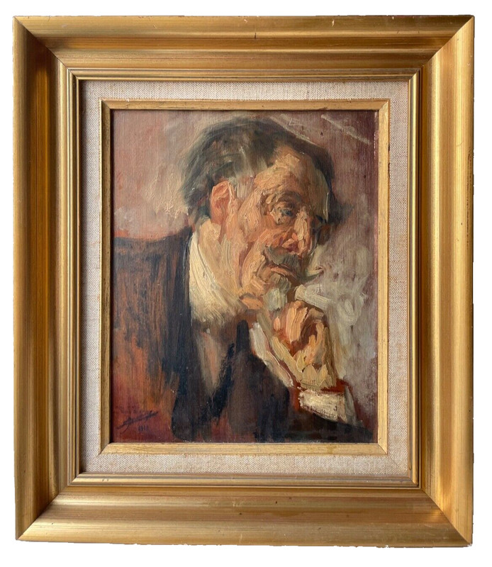 GREAT FRENCH EXPRESSIONIST – OIL ON PANEL SIGNED c.1915 – PORTRAIT OF A THINKER