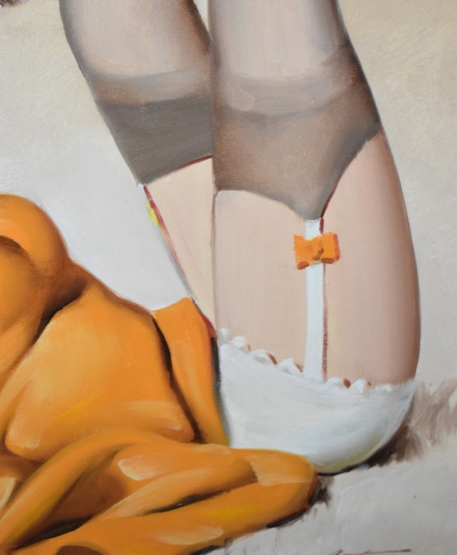 DONALD RUST-Illustrator-Large Original Signed Oil-PIN-UP GLAMOUR GIRL & Puppy gallery