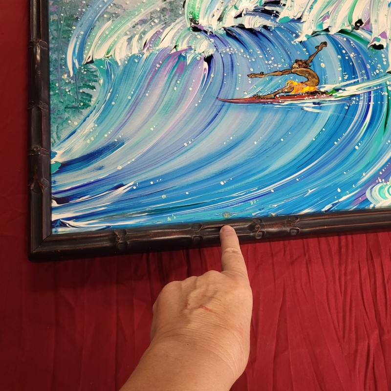 Steven Valiere Original Surf Painting Acrylic Canvas Hawaii Koa Wood Framed Art gallery