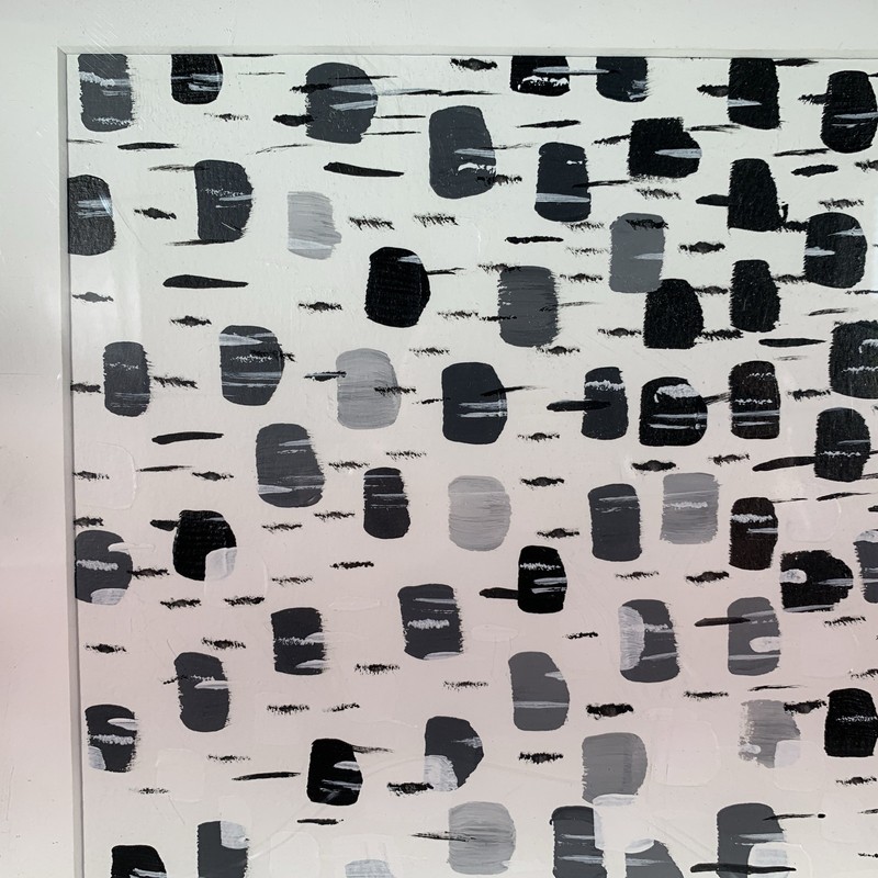 Original Modern Abstract Art Painting Black Gray White Framed Wall Hanging gallery