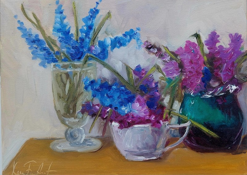 Oil original painting on canvas size 12×9 inches Hyacinths
