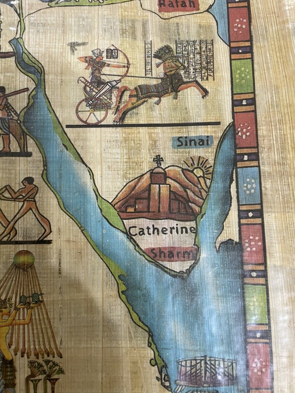 ANCIENT EGYPTIAN PAPYRUS PAINTING on Handmade Paper SIGNED Egypt Map 15X11 gallery
