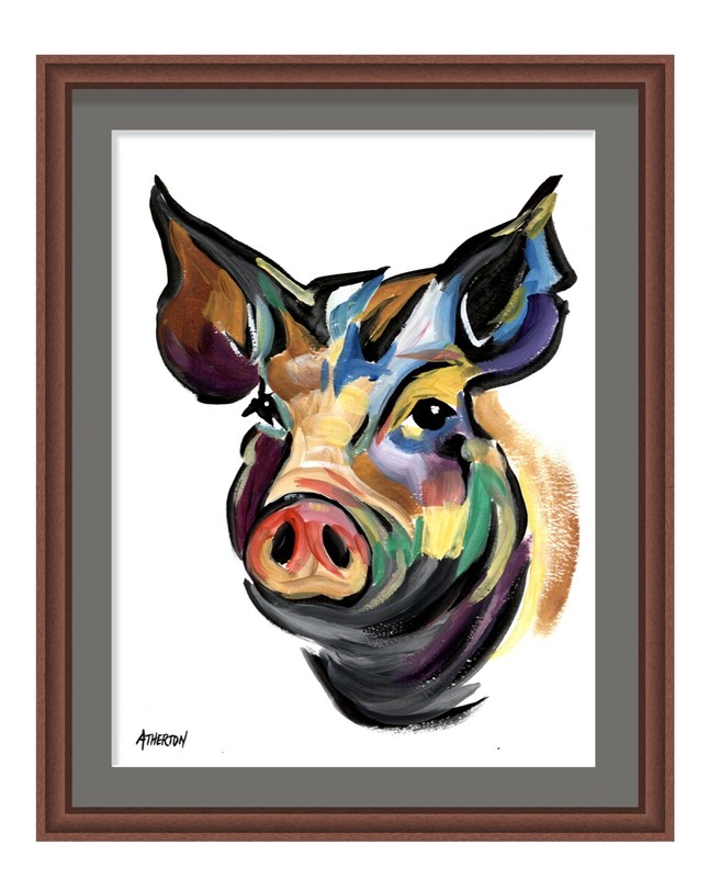 Atherton 9×12 Original Abstract Neo Acrylic Painting «Abstract Pig 5» signed